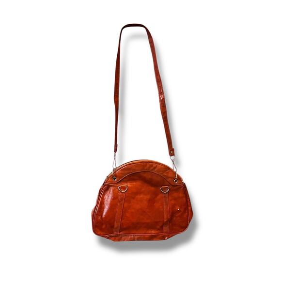 Vintage Tooled Leather Handbag Abstract Art Design Brown Shoulder Purse - Picture 2 of 8